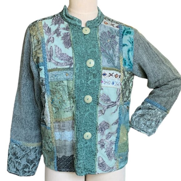 Retro BOHO VTG Embroidered Beaded Mixed Media Statement Jacket Sz S 82G - Picture 1 of 14
